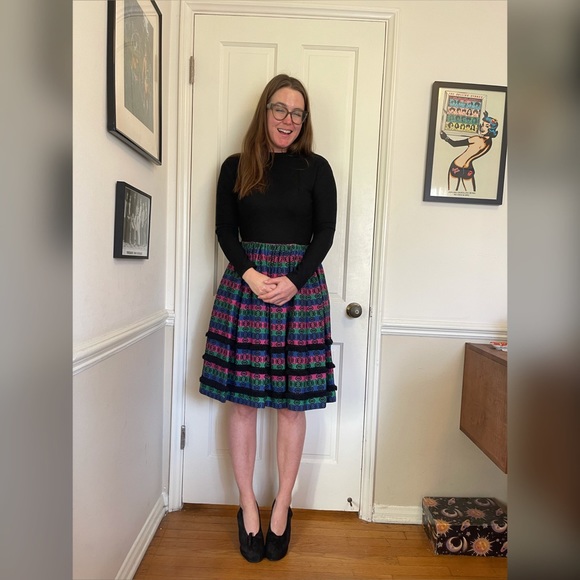 Vintage Dresses & Skirts - 60s Vintage Pixie of California Fit and Flare Midi Dress w Woven Skirt